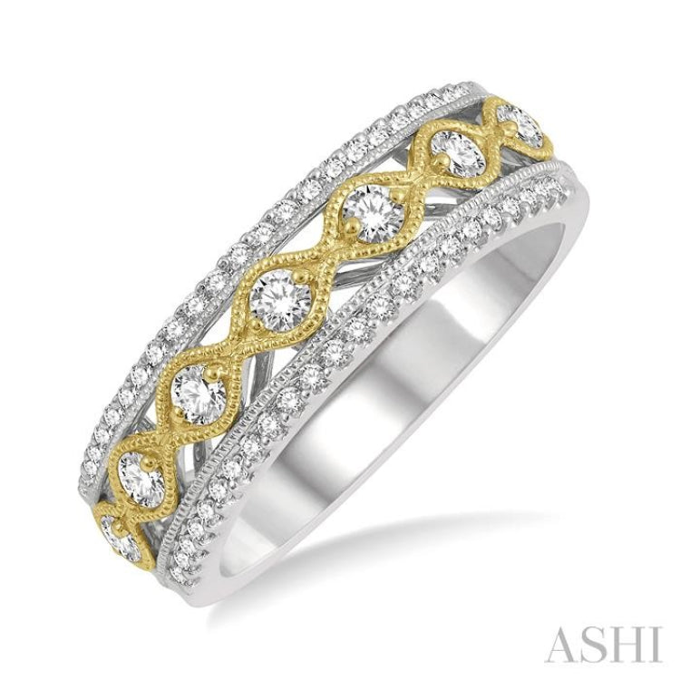 3/8 Ctw Lattice Two Tone Round Cut Diamond Fashion Band in 14K White and Yellow Gold 3/8 Ctw Lattice Two Tone Round Cut Diamond Fashion Band in 14K White and Yellow Gold
