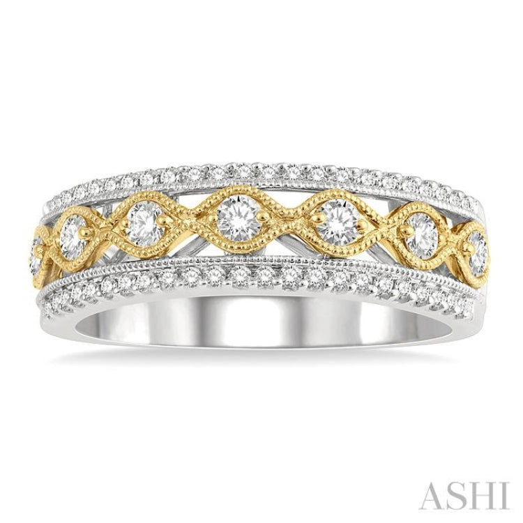 3/8 Ctw Lattice Two Tone Round Cut Diamond Fashion Band in 14K White and Yellow Gold 3/8 Ctw Lattice Two Tone Round Cut Diamond Fashion Band in 14K White and Yellow Gold