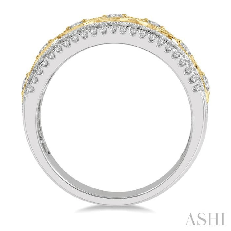 3/8 Ctw Lattice Two Tone Round Cut Diamond Fashion Band in 14K White and Yellow Gold 3/8 Ctw Lattice Two Tone Round Cut Diamond Fashion Band in 14K White and Yellow Gold