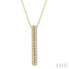 1/6 Ctw Rope Bead & Round Cut Diamond Bar Pendant With Chain in 14K Yellow Gold 1/6 Ctw Rope Bead & Round Cut Diamond Bar Pendant With Chain in 14K Yellow Gold