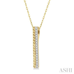1/6 Ctw Rope Bead & Round Cut Diamond Bar Pendant With Chain in 14K Yellow Gold 1/6 Ctw Rope Bead & Round Cut Diamond Bar Pendant With Chain in 14K Yellow Gold