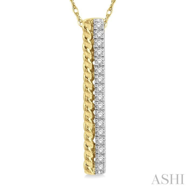 1/6 Ctw Rope Bead & Round Cut Diamond Bar Pendant With Chain in 14K Yellow Gold 1/6 Ctw Rope Bead & Round Cut Diamond Bar Pendant With Chain in 14K Yellow Gold
