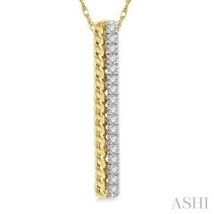 1/6 Ctw Rope Bead & Round Cut Diamond Bar Pendant With Chain in 14K Yellow Gold 1/6 Ctw Rope Bead & Round Cut Diamond Bar Pendant With Chain in 14K Yellow Gold