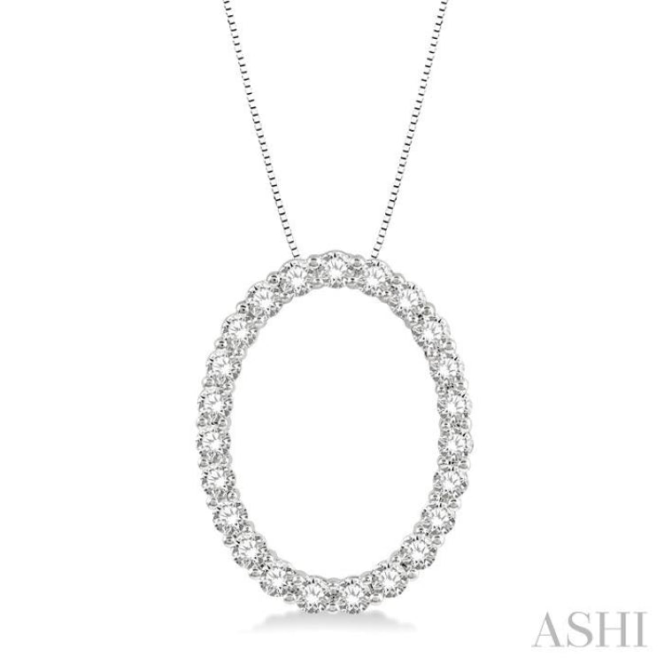 1 Ctw Oval Shape Window Round Cut Diamond Pendant With Chain in 14K White Gold 1 Ctw Oval Shape Window Round Cut Diamond Pendant With Chain in 14K White Gold