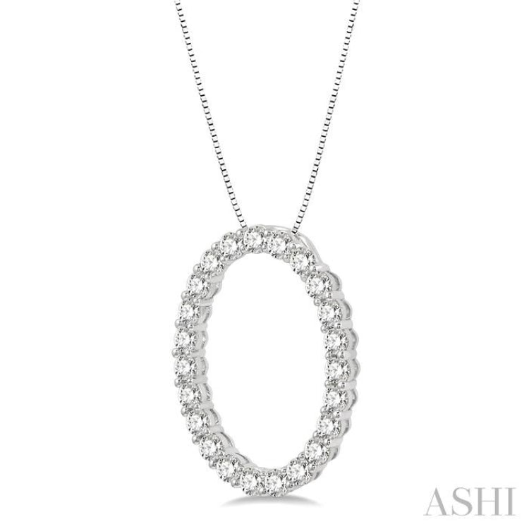 1 Ctw Oval Shape Window Round Cut Diamond Pendant With Chain in 14K White Gold 1 Ctw Oval Shape Window Round Cut Diamond Pendant With Chain in 14K White Gold