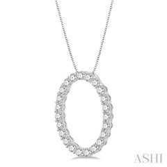 1 Ctw Oval Shape Window Round Cut Diamond Pendant With Chain in 14K White Gold 1 Ctw Oval Shape Window Round Cut Diamond Pendant With Chain in 14K White Gold
