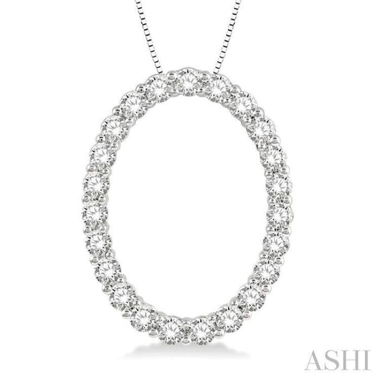 1 Ctw Oval Shape Window Round Cut Diamond Pendant With Chain in 14K White Gold 1 Ctw Oval Shape Window Round Cut Diamond Pendant With Chain in 14K White Gold