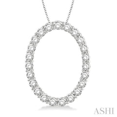 1 Ctw Oval Shape Window Round Cut Diamond Pendant With Chain in 14K White Gold 1 Ctw Oval Shape Window Round Cut Diamond Pendant With Chain in 14K White Gold