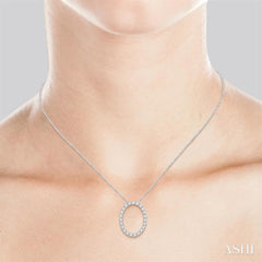 1 Ctw Oval Shape Window Round Cut Diamond Pendant With Chain in 14K White Gold 1 Ctw Oval Shape Window Round Cut Diamond Pendant With Chain in 14K White Gold