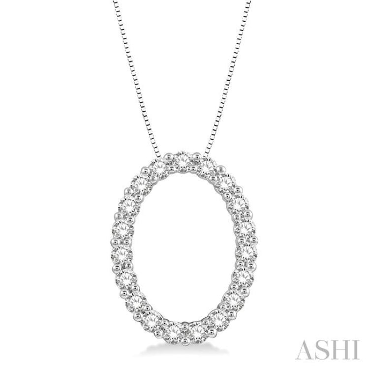 1/2 Ctw Oval Shape Window Round Cut Diamond Pendant With Chain in 14K White Gold 1/2 Ctw Oval Shape Window Round Cut Diamond Pendant With Chain in 14K White Gold