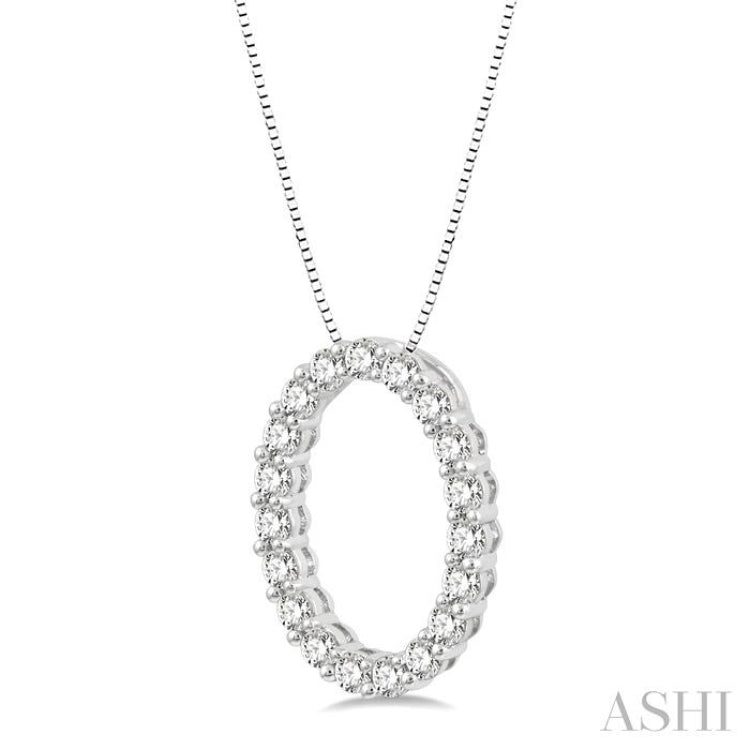 1/2 Ctw Oval Shape Window Round Cut Diamond Pendant With Chain in 14K White Gold 1/2 Ctw Oval Shape Window Round Cut Diamond Pendant With Chain in 14K White Gold