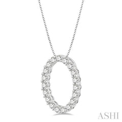 1/2 Ctw Oval Shape Window Round Cut Diamond Pendant With Chain in 14K White Gold 1/2 Ctw Oval Shape Window Round Cut Diamond Pendant With Chain in 14K White Gold