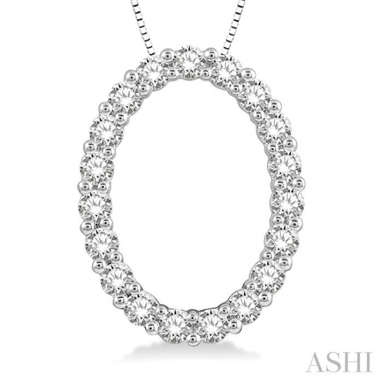 1/2 Ctw Oval Shape Window Round Cut Diamond Pendant With Chain in 14K White Gold 1/2 Ctw Oval Shape Window Round Cut Diamond Pendant With Chain in 14K White Gold