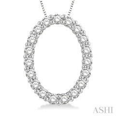 1/2 Ctw Oval Shape Window Round Cut Diamond Pendant With Chain in 14K White Gold 1/2 Ctw Oval Shape Window Round Cut Diamond Pendant With Chain in 14K White Gold