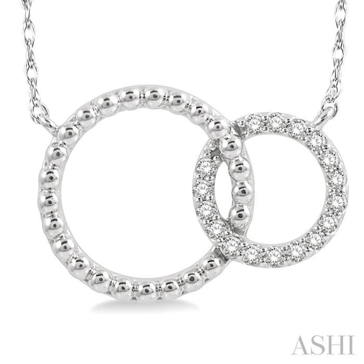 1/10 Ctw Interlocking Twin Circles Single Cut Diamond Pendant With Chain in 10K White Gold 1/10 Ctw Interlocking Twin Circles Single Cut Diamond Pendant With Chain in 10K White Gold