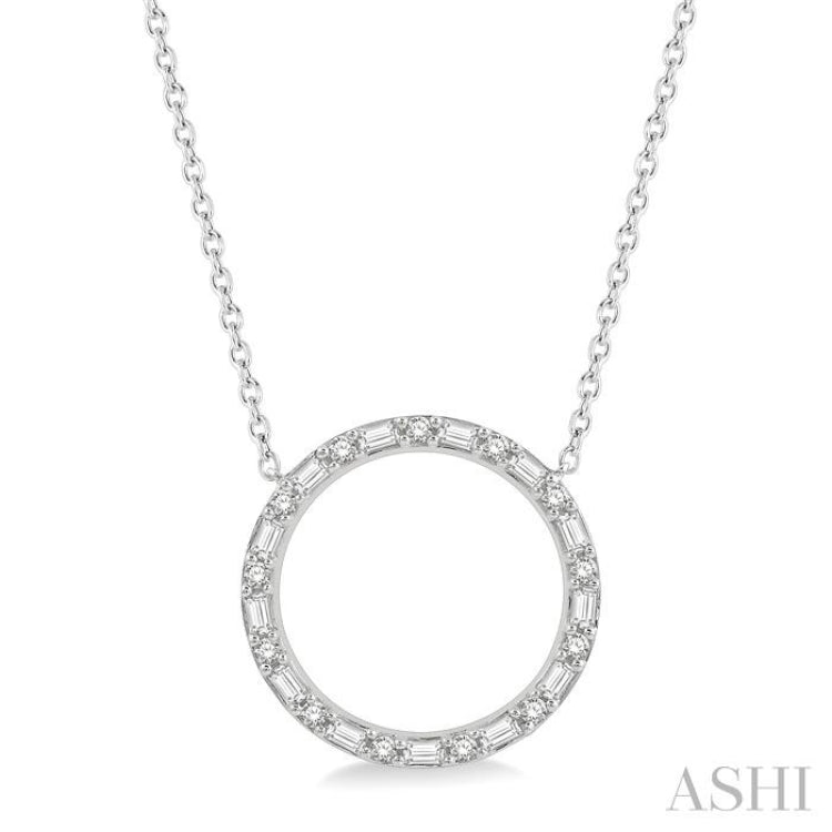 1/2 Ctw Circle Baguette and Round Cut Diamond Pendant With Chain in 14K White Gold 1/2 Ctw Circle Baguette and Round Cut Diamond Pendant With Chain in 14K White Gold