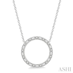1/2 Ctw Circle Baguette and Round Cut Diamond Pendant With Chain in 14K White Gold 1/2 Ctw Circle Baguette and Round Cut Diamond Pendant With Chain in 14K White Gold