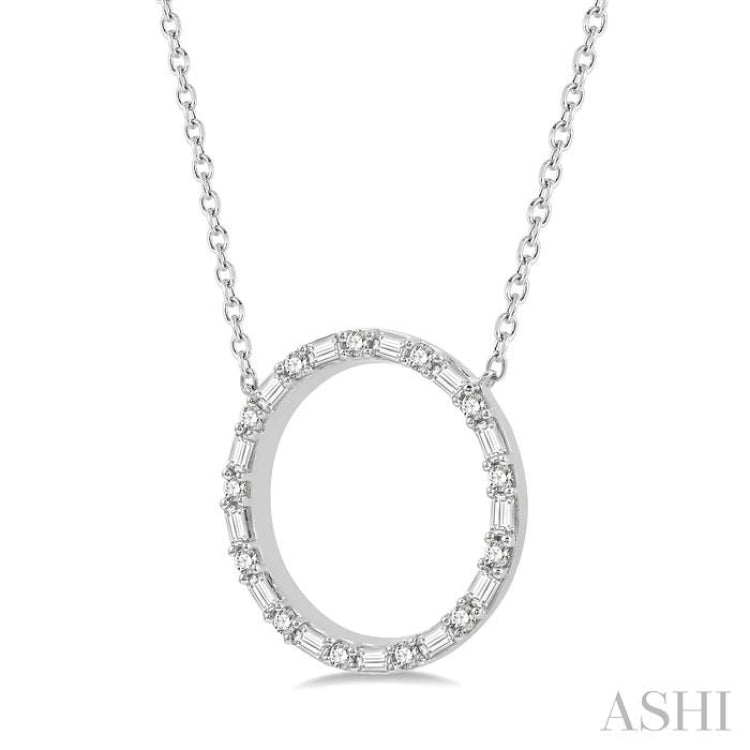 1/2 Ctw Circle Baguette and Round Cut Diamond Pendant With Chain in 14K White Gold 1/2 Ctw Circle Baguette and Round Cut Diamond Pendant With Chain in 14K White Gold