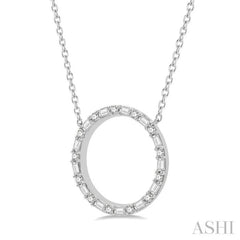 1/2 Ctw Circle Baguette and Round Cut Diamond Pendant With Chain in 14K White Gold 1/2 Ctw Circle Baguette and Round Cut Diamond Pendant With Chain in 14K White Gold