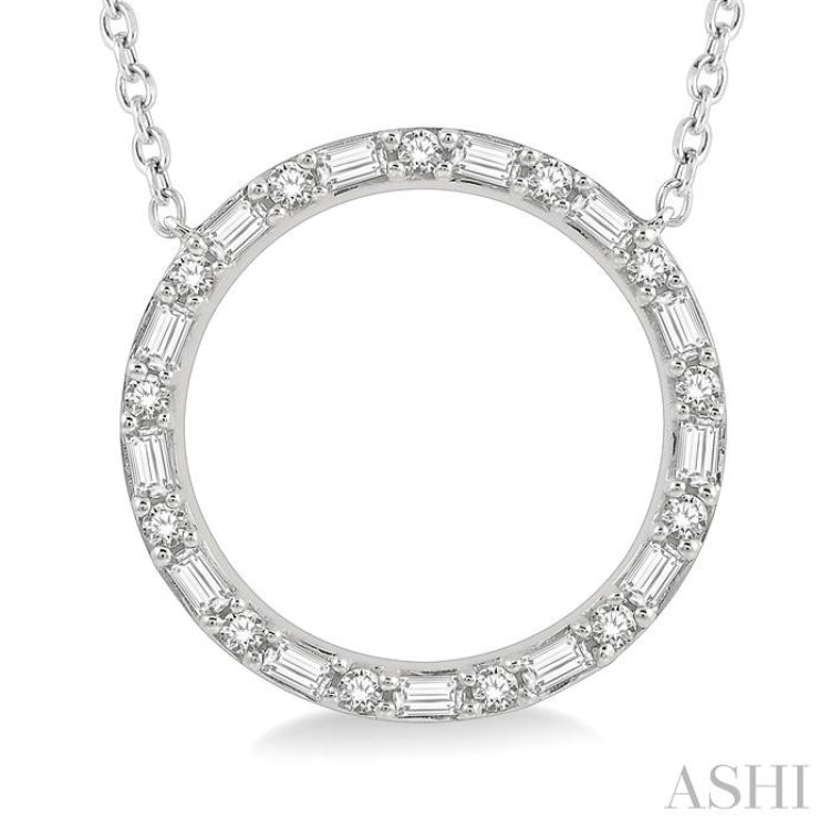 1/2 Ctw Circle Baguette and Round Cut Diamond Pendant With Chain in 14K White Gold 1/2 Ctw Circle Baguette and Round Cut Diamond Pendant With Chain in 14K White Gold