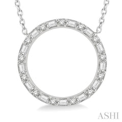 1/2 Ctw Circle Baguette and Round Cut Diamond Pendant With Chain in 14K White Gold 1/2 Ctw Circle Baguette and Round Cut Diamond Pendant With Chain in 14K White Gold