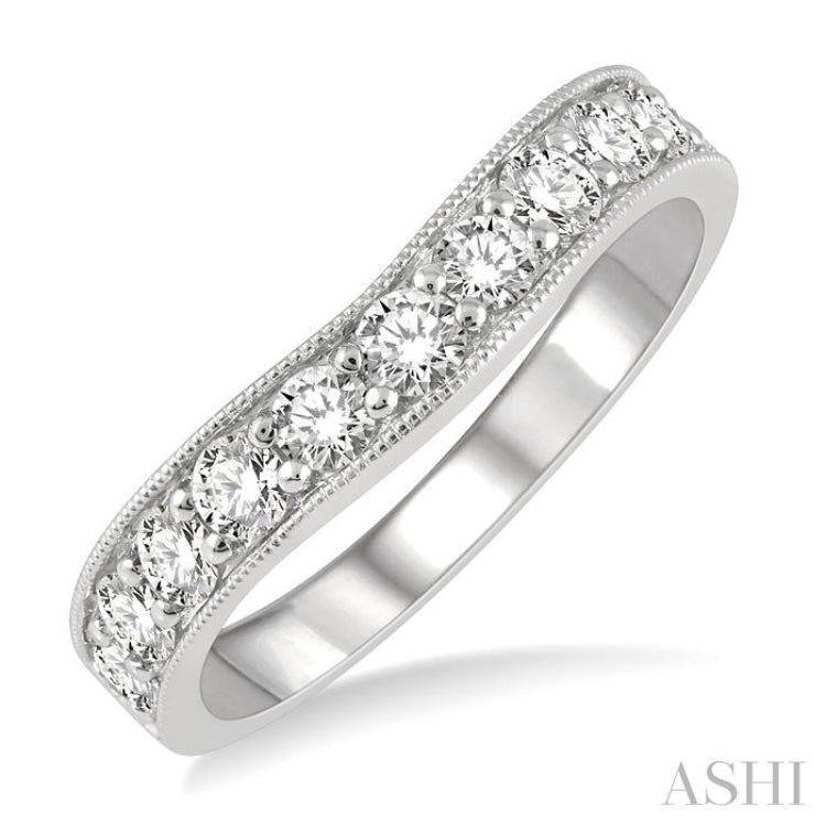 3/4 Ctw Arched Round Cut Diamond Wedding Band in 14K White Gold 3/4 Ctw Arched Round Cut Diamond Wedding Band in 14K White Gold