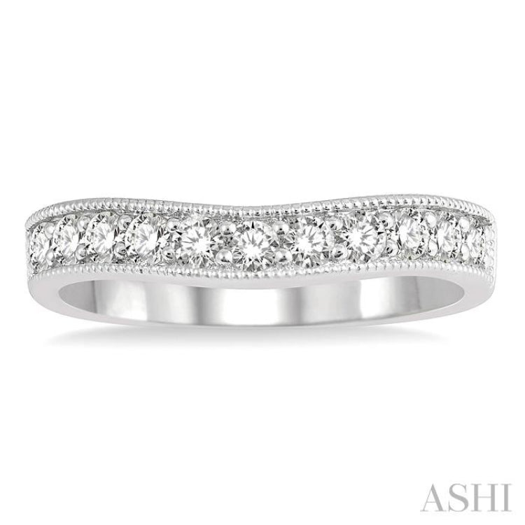 1/2 Ctw Arched Round Cut Diamond Wedding Band in 14K White Gold 1/2 Ctw Arched Round Cut Diamond Wedding Band in 14K White Gold