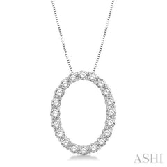 3/4 Ctw Oval Shape Window Round Cut Diamond Pendant With Chain in 14K White Gold 3/4 Ctw Oval Shape Window Round Cut Diamond Pendant With Chain in 14K White Gold