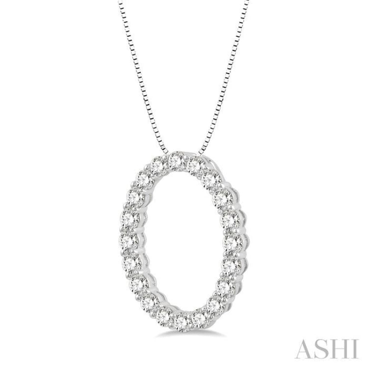 3/4 Ctw Oval Shape Window Round Cut Diamond Pendant With Chain in 14K White Gold 3/4 Ctw Oval Shape Window Round Cut Diamond Pendant With Chain in 14K White Gold