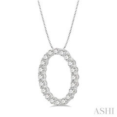 3/4 Ctw Oval Shape Window Round Cut Diamond Pendant With Chain in 14K White Gold 3/4 Ctw Oval Shape Window Round Cut Diamond Pendant With Chain in 14K White Gold