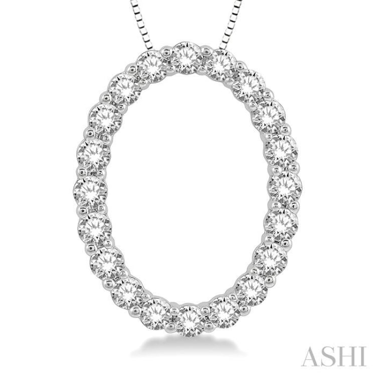 3/4 Ctw Oval Shape Window Round Cut Diamond Pendant With Chain in 14K White Gold 3/4 Ctw Oval Shape Window Round Cut Diamond Pendant With Chain in 14K White Gold