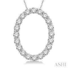 3/4 Ctw Oval Shape Window Round Cut Diamond Pendant With Chain in 14K White Gold 3/4 Ctw Oval Shape Window Round Cut Diamond Pendant With Chain in 14K White Gold