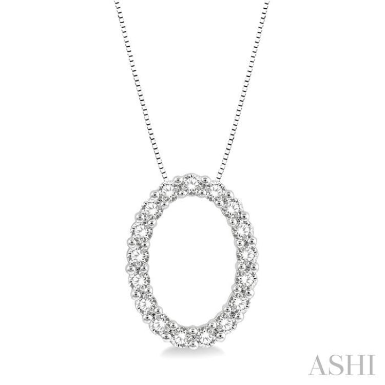1/4 Ctw Oval Shape Window Round Cut Diamond Pendant With Chain in 14K White Gold 1/4 Ctw Oval Shape Window Round Cut Diamond Pendant With Chain in 14K White Gold