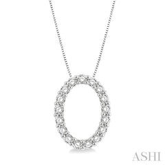 1/4 Ctw Oval Shape Window Round Cut Diamond Pendant With Chain in 14K White Gold 1/4 Ctw Oval Shape Window Round Cut Diamond Pendant With Chain in 14K White Gold