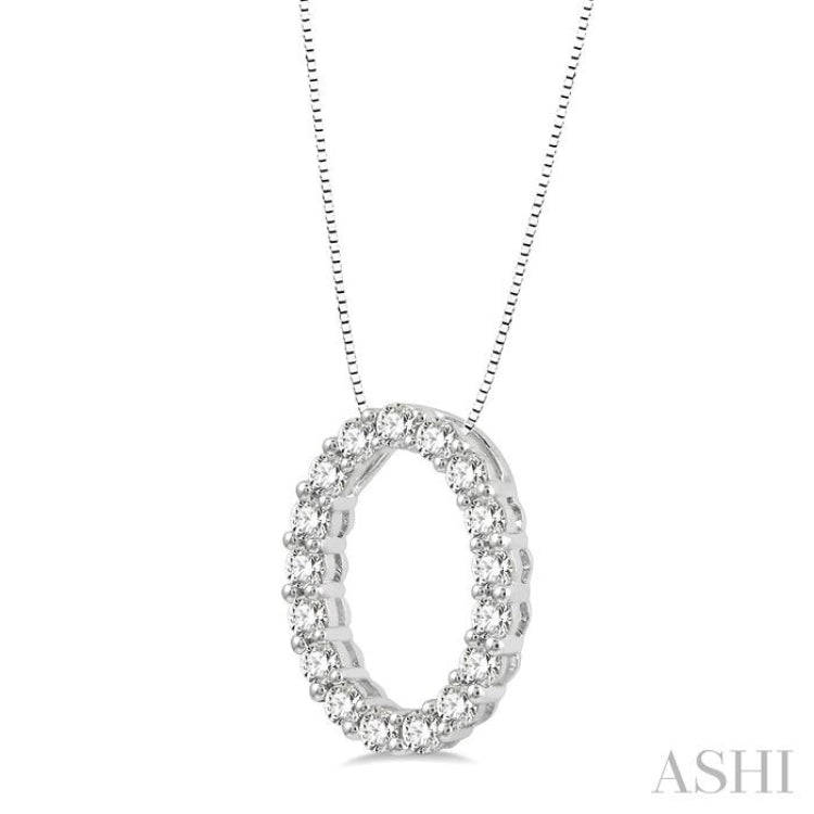 1/4 Ctw Oval Shape Window Round Cut Diamond Pendant With Chain in 14K White Gold 1/4 Ctw Oval Shape Window Round Cut Diamond Pendant With Chain in 14K White Gold