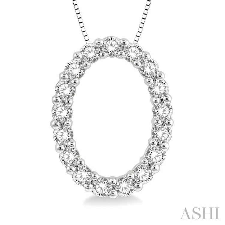 1/4 Ctw Oval Shape Window Round Cut Diamond Pendant With Chain in 14K White Gold 1/4 Ctw Oval Shape Window Round Cut Diamond Pendant With Chain in 14K White Gold