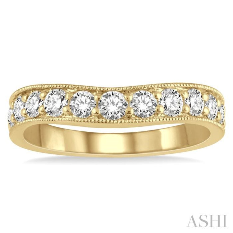 3/4 Ctw Arched Round Cut Diamond Wedding Band in 14K Yellow Gold 3/4 Ctw Arched Round Cut Diamond Wedding Band in 14K Yellow Gold