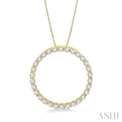 1 Ctw Round Cut Diamond Circle of Love Pendant with Chain in 14K Yellow Gold 1 Ctw Round Cut Diamond Circle of Love Pendant with Chain in 14K Yellow Gold