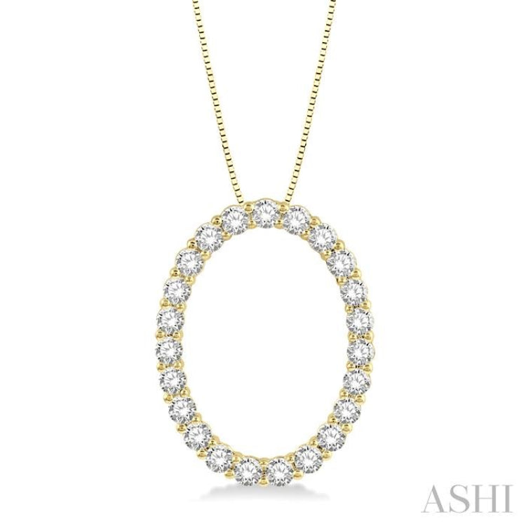 1 Ctw Oval Shape Window Round Cut Diamond Pendant With Chain in 14K Yellow Gold 1 Ctw Oval Shape Window Round Cut Diamond Pendant With Chain in 14K Yellow Gold