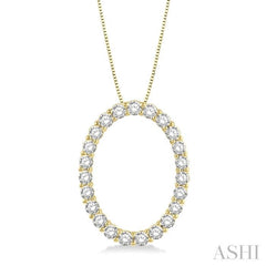 1 Ctw Oval Shape Window Round Cut Diamond Pendant With Chain in 14K Yellow Gold 1 Ctw Oval Shape Window Round Cut Diamond Pendant With Chain in 14K Yellow Gold
