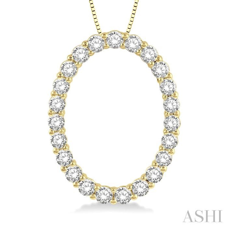 1 Ctw Oval Shape Window Round Cut Diamond Pendant With Chain in 14K Yellow Gold 1 Ctw Oval Shape Window Round Cut Diamond Pendant With Chain in 14K Yellow Gold