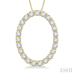 1 Ctw Oval Shape Window Round Cut Diamond Pendant With Chain in 14K Yellow Gold 1 Ctw Oval Shape Window Round Cut Diamond Pendant With Chain in 14K Yellow Gold