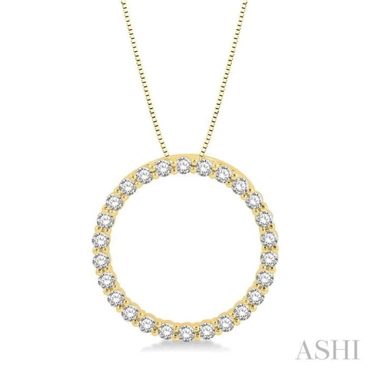 3/4 Ctw Circle of Love Round Cut Diamond Pendant With Chain in 14K Yellow Gold 3/4 Ctw Circle of Love Round Cut Diamond Pendant With Chain in 14K Yellow Gold