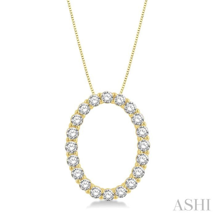 3/4 Ctw Oval Shape Window Round Cut Diamond Pendant With Chain in 14K Yellow Gold 3/4 Ctw Oval Shape Window Round Cut Diamond Pendant With Chain in 14K Yellow Gold