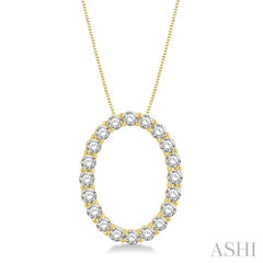 3/4 Ctw Oval Shape Window Round Cut Diamond Pendant With Chain in 14K Yellow Gold 3/4 Ctw Oval Shape Window Round Cut Diamond Pendant With Chain in 14K Yellow Gold