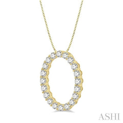 3/4 Ctw Oval Shape Window Round Cut Diamond Pendant With Chain in 14K Yellow Gold 3/4 Ctw Oval Shape Window Round Cut Diamond Pendant With Chain in 14K Yellow Gold