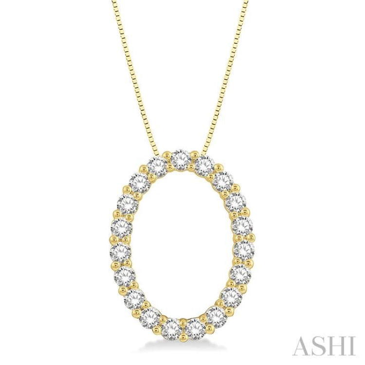 1/2 Ctw Oval Shape Window Round Cut Diamond Pendant With Chain in 14K Yellow Gold 1/2 Ctw Oval Shape Window Round Cut Diamond Pendant With Chain in 14K Yellow Gold