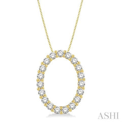 1/2 Ctw Oval Shape Window Round Cut Diamond Pendant With Chain in 14K Yellow Gold 1/2 Ctw Oval Shape Window Round Cut Diamond Pendant With Chain in 14K Yellow Gold