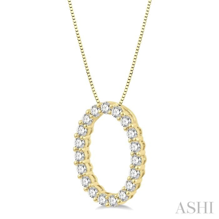 1/2 Ctw Oval Shape Window Round Cut Diamond Pendant With Chain in 14K Yellow Gold 1/2 Ctw Oval Shape Window Round Cut Diamond Pendant With Chain in 14K Yellow Gold