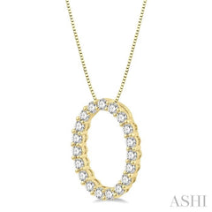 1/2 Ctw Oval Shape Window Round Cut Diamond Pendant With Chain in 14K Yellow Gold 1/2 Ctw Oval Shape Window Round Cut Diamond Pendant With Chain in 14K Yellow Gold